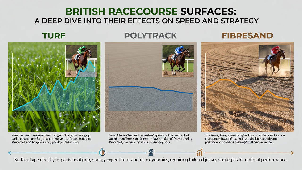 All-weather racecourse surface during a British meeting with horses in action